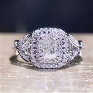 Women's Elegant Silver Diamond Ring-Size 9-NWOT